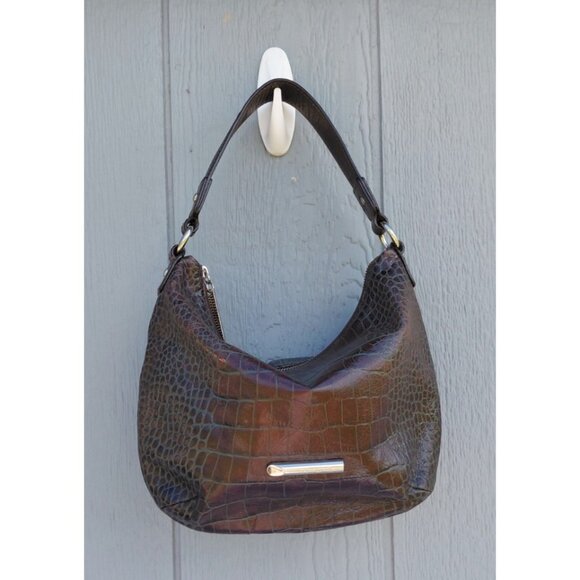 Via Spiga Croc Embossed Hobo Shoulder Bag Brown - Picture 1 of 13